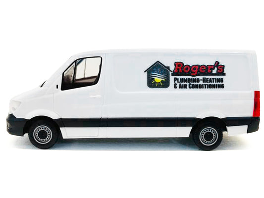 Mercedes-Benz Sprinter Van White "Roger's Plumbing-Heating & Air Conditioning" 1/87 (HO) Plastic Model Car by Promotex-0