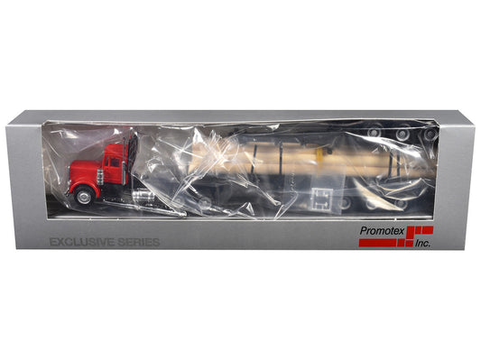 Peterbilt Super B Log Truck and Trailer Red with Log Accessories 1/87 (HO) Plastic Model Car by Promotex-0