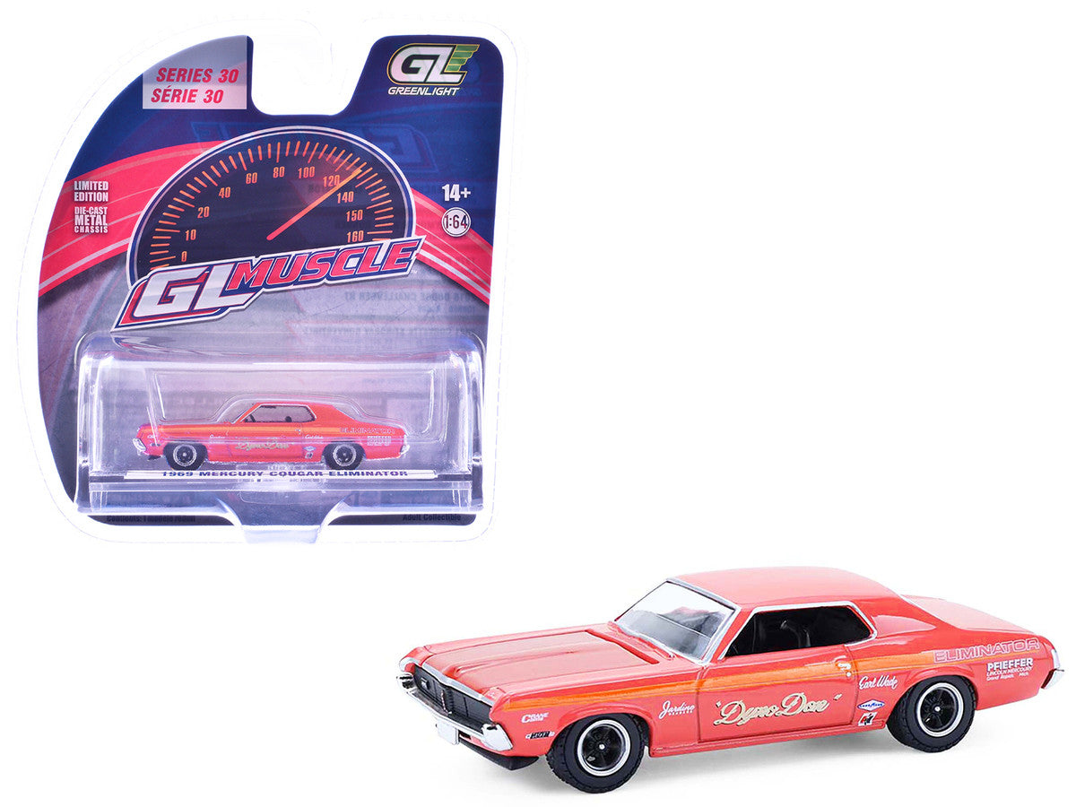 1969 Mercury Cougar Eliminator "Dyno Don" Red with Orange Stripes "GreenLight Muscle" Series 30 1/64 Diecast Model Car by Greenlight-4