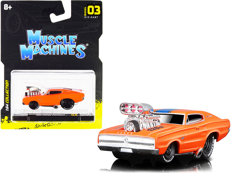 1966 Dodge Charger 426 C.I. Orange with Blue Stripe 1/64 Diecast Model Car by Muscle Machines-0