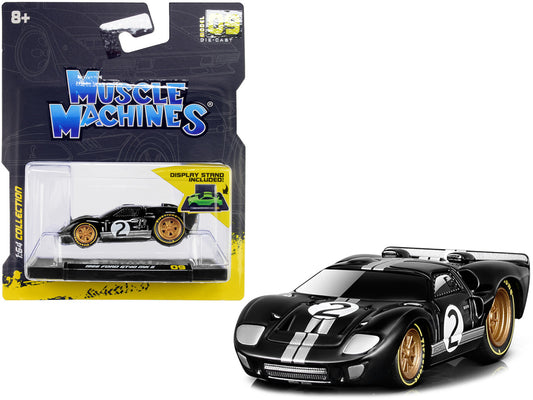 1966 Ford GT40 MKII #2 Black with Silver Stripes and Gold Wheels 1/64 Diecast Model Car by Muscle Machines-0