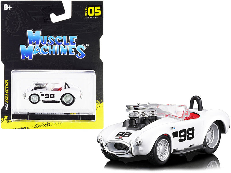 1964 Shelby Cobra #98 White with Red Interior 1/64 Diecast Model Car by Muscle Machines-0