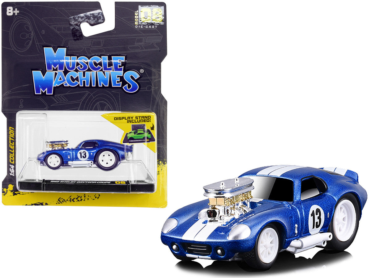 1965 Shelby Daytona Coupe #13 Blue Metallic with White Stripes 1/64 Diecast Model Car by Muscle Machines-0
