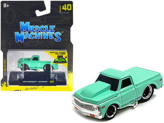 1972 Chevrolet C10 Pickup Truck Light Green 1/64 Diecast Model Car by Muscle Machines-0