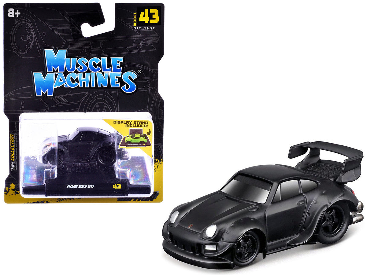 RWB 993 911 Matt Black 1/64 Diecast Model Car by Muscle Machines-2