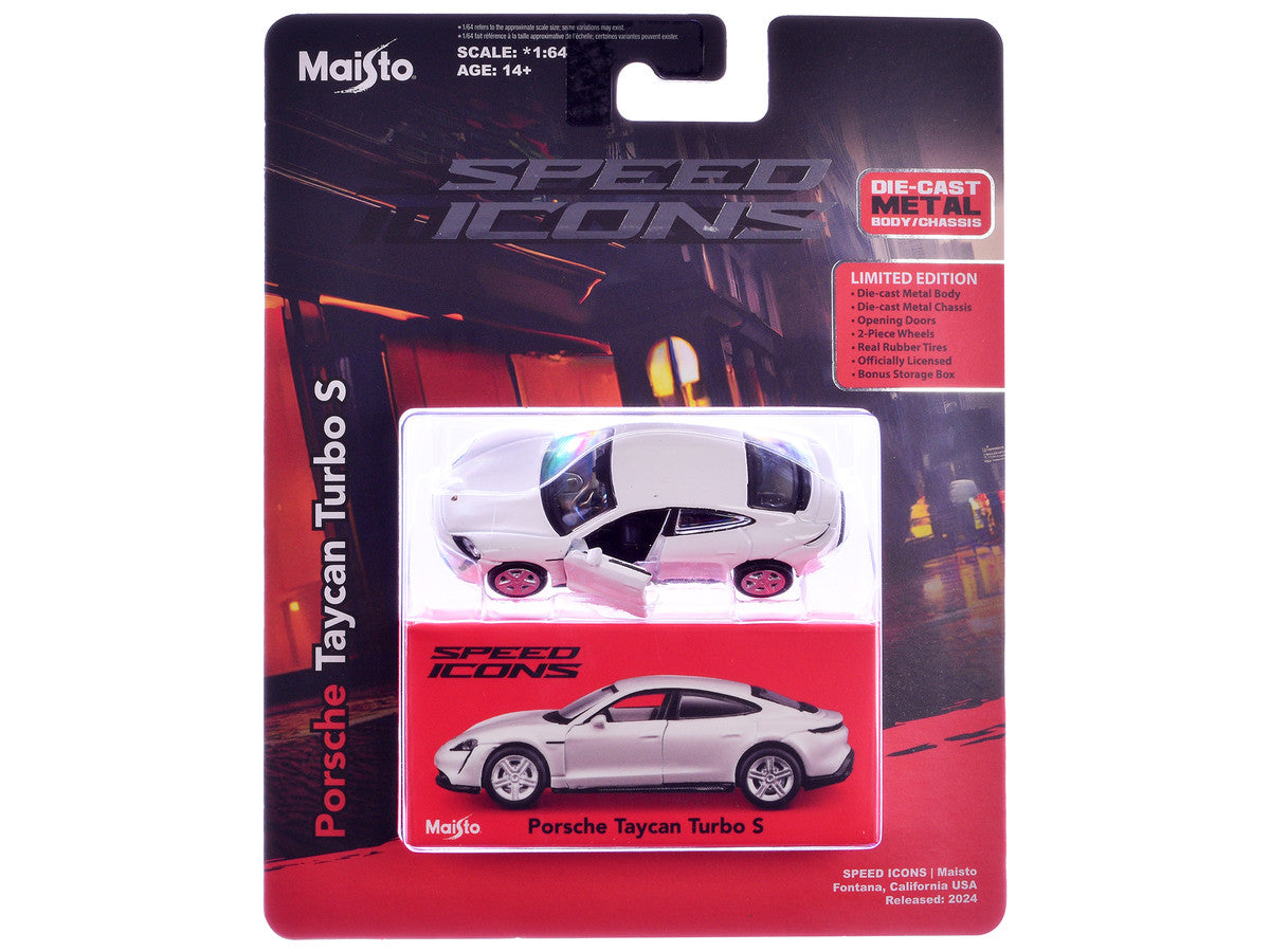 Porsche Taycan Turbo S White "Speed Icons" Series 1/64 Diecast Model Car by Maisto-1