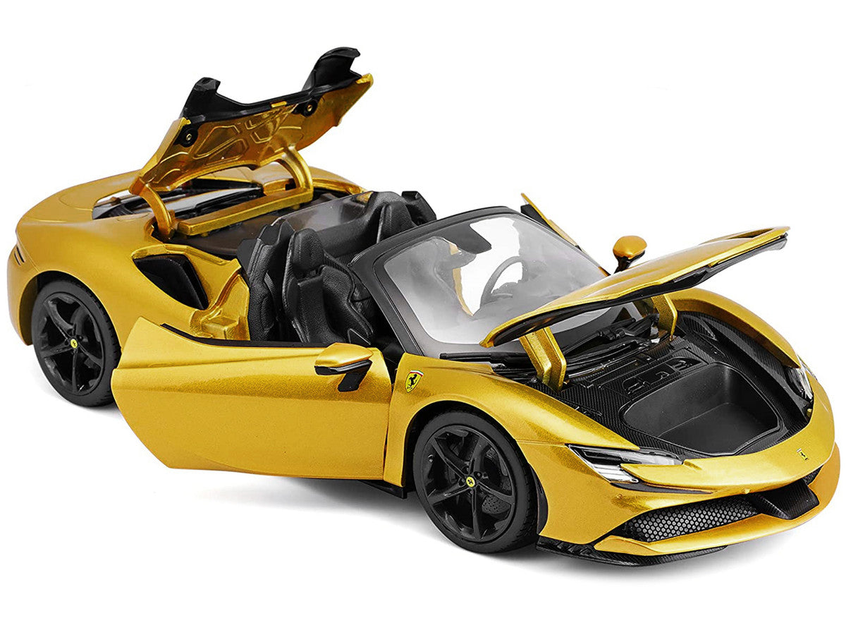 Ferrari SF90 Spider Gold Metallic "Race + Play" Series 1/18 Diecast Model Car by Bburago-1