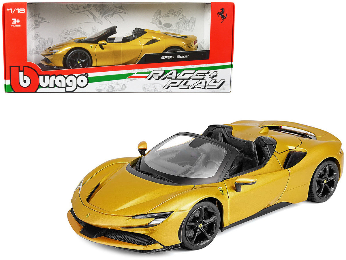 Ferrari SF90 Spider Gold Metallic "Race + Play" Series 1/18 Diecast Model Car by Bburago-0