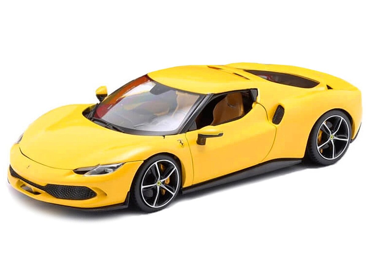 Ferrari 296 GTB Yellow "Race + Play" Series 1/18 Diecast Model Car by Bburago-1