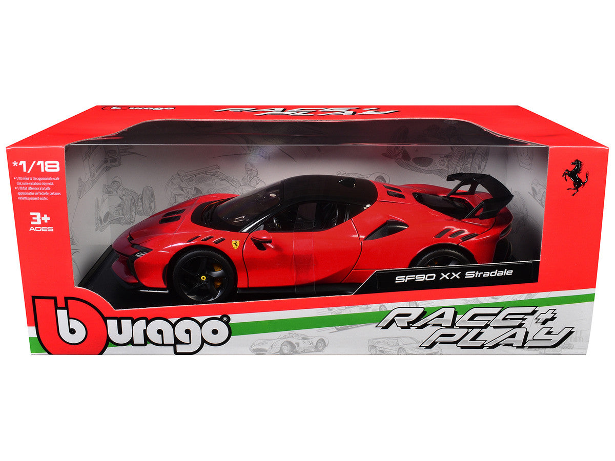 Ferrari SF90 XX Stradale Red with Black Top "Race + Play" Series 1/18 Diecast Model Car by Bburago-3