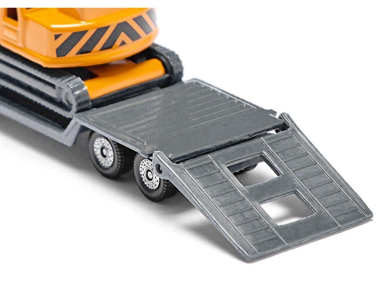 Truck with Low Loader Trailer and Excavator Yellow Diecast Model by Siku-2