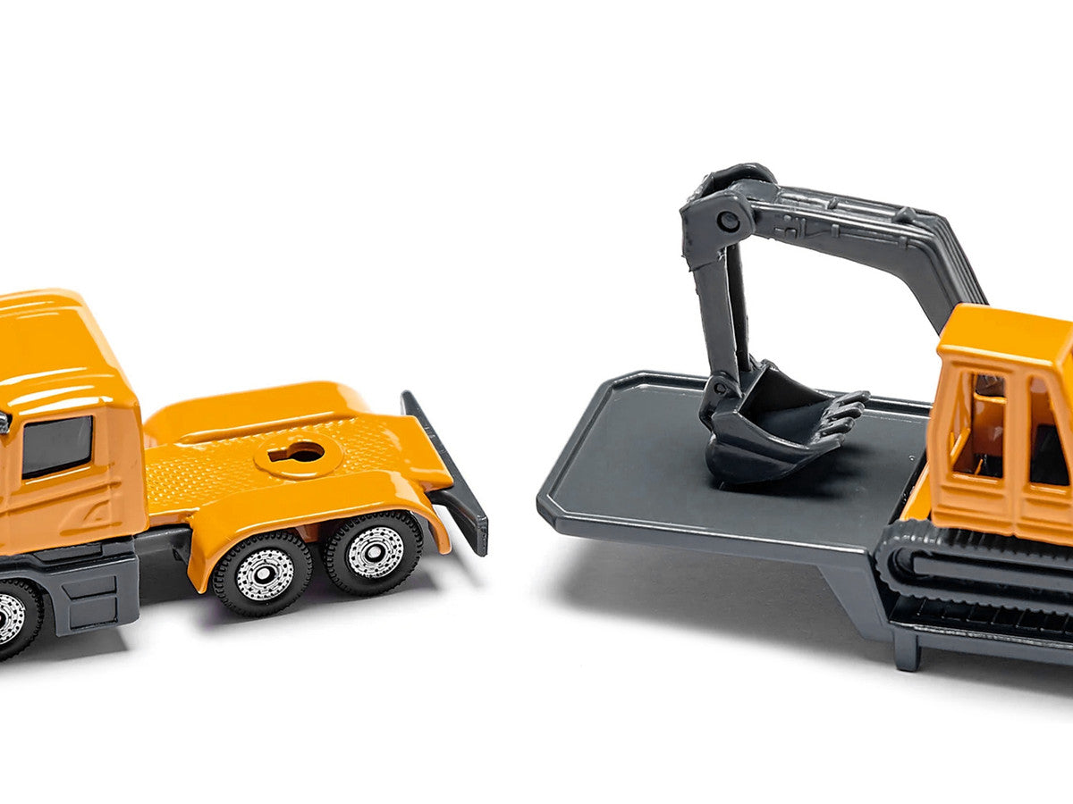 Truck with Low Loader Trailer and Excavator Yellow Diecast Model by Siku-3