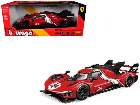 Ferrari 499P Modificata #24 Red with Italian Flag Stripes "Racing" Series 1/18 Diecast Model Car by Bburago-0