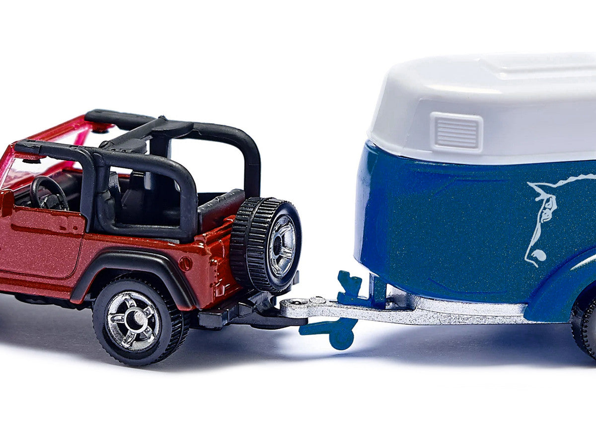 Jeep Red with Horse Trailer Blue and Horse Accessory Diecast Model by Siku-3