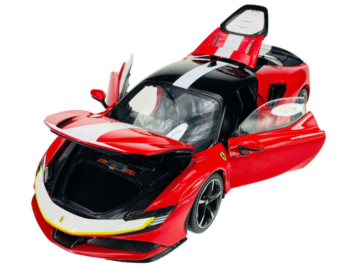 Ferrari SF90 Stradale Assetto Fiorano Red with White Stripes "Signature Series" 1/18 Diecast Model Car by Bburago-1