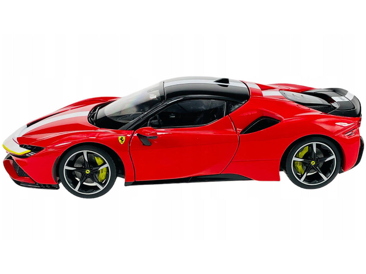 Ferrari SF90 Stradale Assetto Fiorano Red with White Stripes "Signature Series" 1/18 Diecast Model Car by Bburago-2