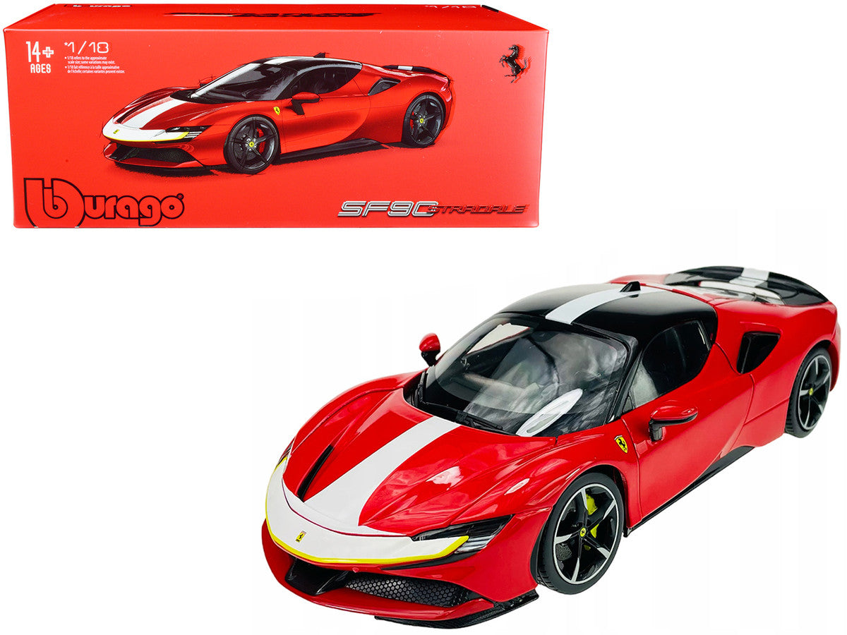 Ferrari SF90 Stradale Assetto Fiorano Red with White Stripes "Signature Series" 1/18 Diecast Model Car by Bburago-0