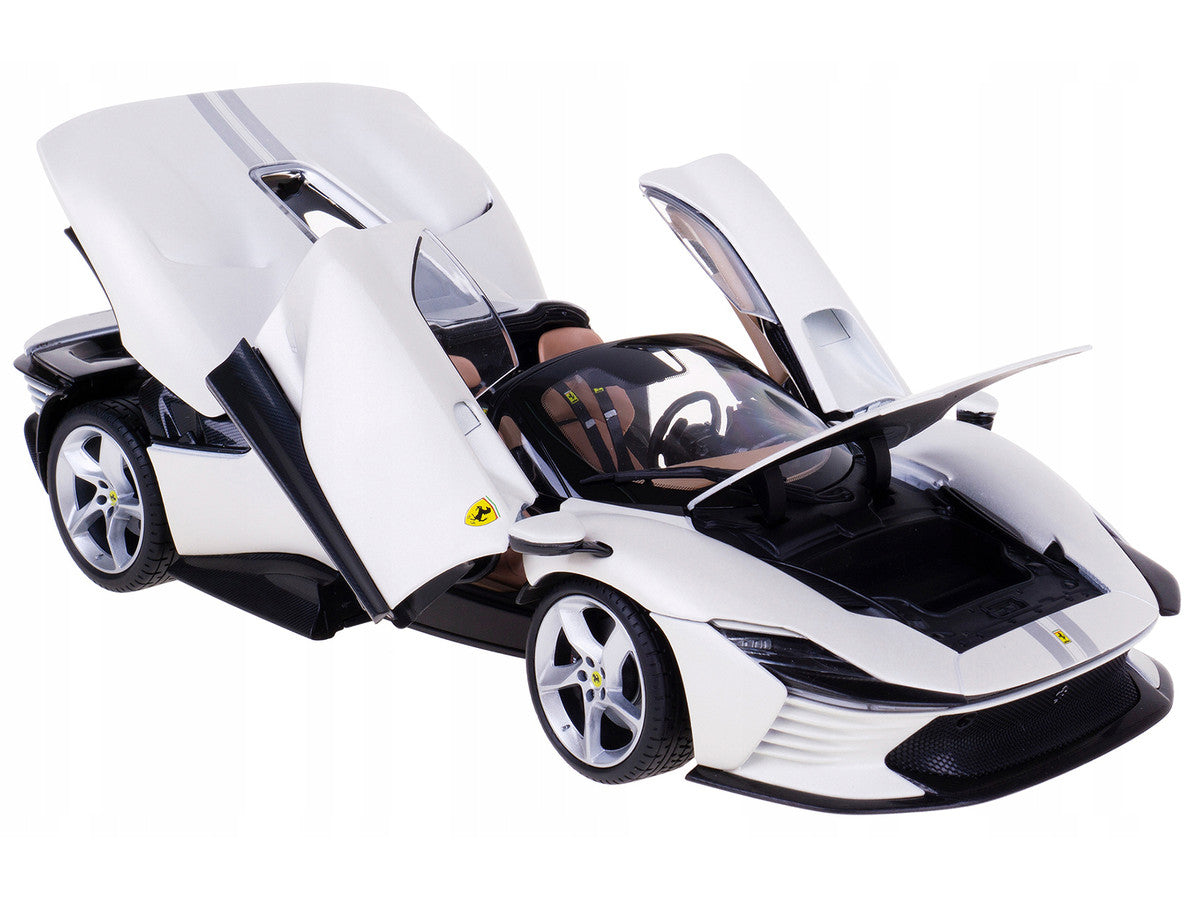 Ferrari Daytona SP3 White Metallic with Silver Stripes "Signature Series" 1/18 Diecast Model Car by Bburago-1
