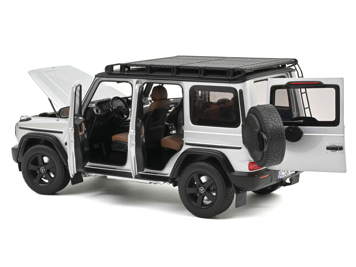 2024 Mercedes-Benz G-Class Professional Iridium Silver Metallic with Black Top and Roof Rack 1/18 Diecast Model Car by Norev-0