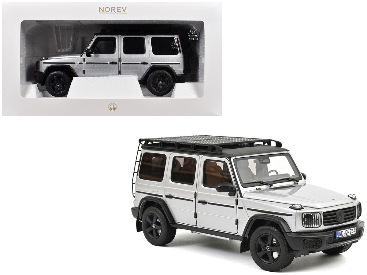 2024 Mercedes-Benz G-Class Professional Iridium Silver Metallic with Black Top and Roof Rack 1/18 Diecast Model Car by Norev-4