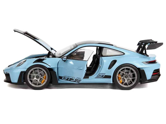 2022 Porsche 911 GT3 RS Weissach Pack Gulf Blue with Carbon Top and Hood Stripes 1/18 Diecast Model Car by Norev-0
