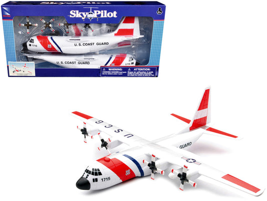 Model Kit Lockheed C-130 Hercules Transport Aircraft White and Red "United States Coast Guard" Snap Together Plastic Model Kit by New Ray-0