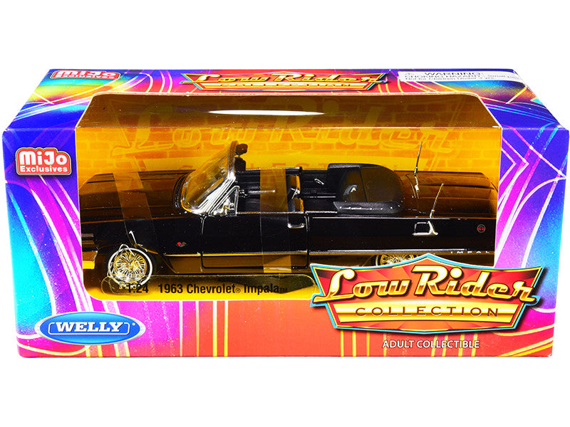1963 Chevrolet Impala SS Convertible Black "Low Rider Collection" 1/24 Diecast Model Car by Welly-0