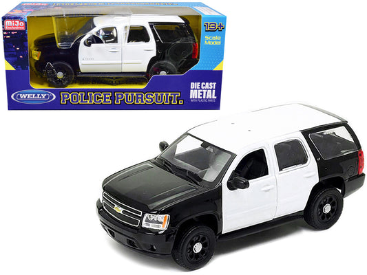 2008 Chevrolet Tahoe Unmarked Police Car Black and White 1/24 Diecast Model Car by Welly-0