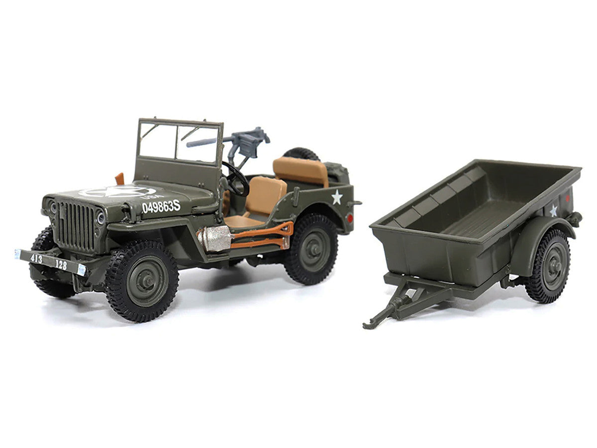 Willys Jeep 1/4-Ton Utility Truck Olive Drab with Trailer "United States Army" 1/43 Diecast Model by Militaria Die Cast-1