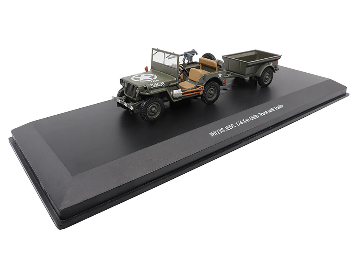 Willys Jeep 1/4-Ton Utility Truck Olive Drab with Trailer "United States Army" 1/43 Diecast Model by Militaria Die Cast-3