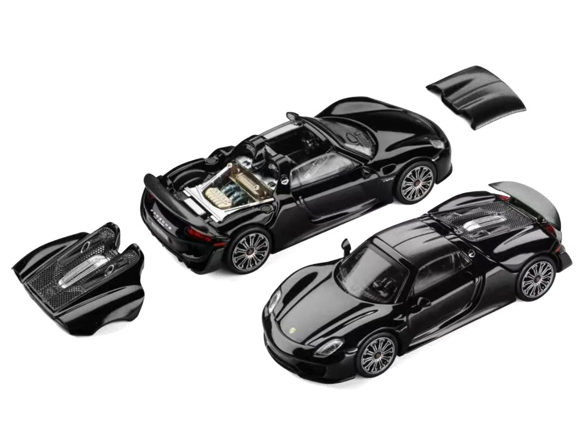 Porsche 918 Spyder Black with Carbon Top 1/64 Diecast Model Car by Trends Hobby-4