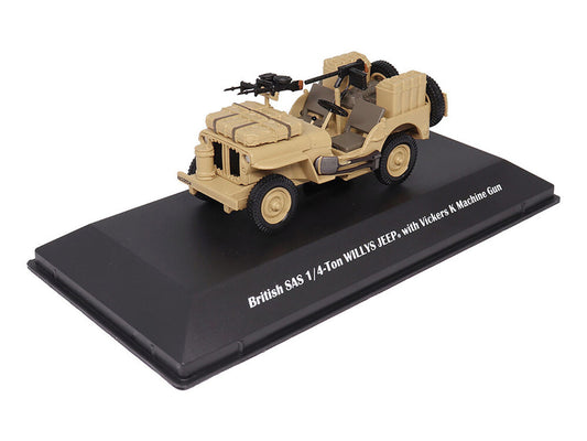 British SAS 1/4-Ton Willys Jeep with Vickers K Machine Gun Desert Sand "British Royal Army" 1/43 Diecast Model by Militaria Die Cast-0