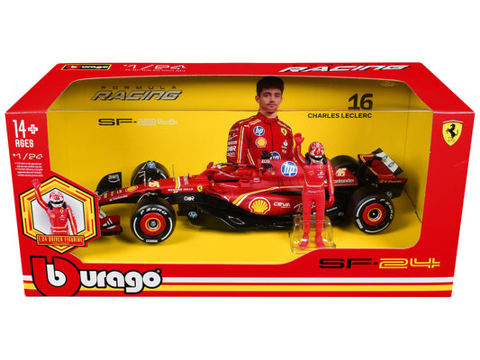 Ferrari SF-24 #16 Charles Leclerc Formula One F1 World Championship (2024) with Driver Figure "Formula Racing" 1/24 Diecast Model Car by Bburago-0