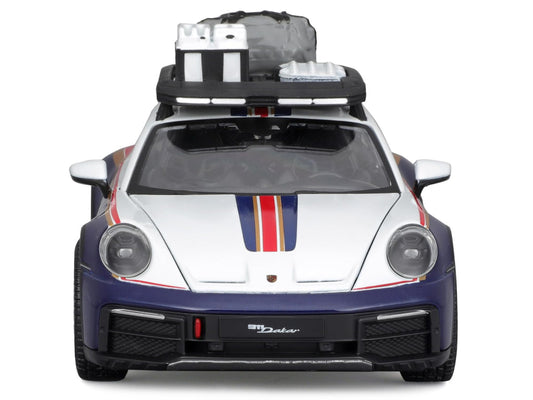 Porsche 911 Dakar #953 "Roughroads Porsche" Blue and White with Stripes and Roof Rack "Race" Series 1/24 Diecast Model Car by Bburago-0