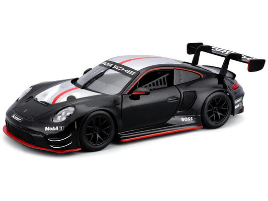 Porsche 911 GT3 R Black with Silver Hood and Top and Red Stripe "Race" Series 1/24 Diecast Model Car by Bburago-0