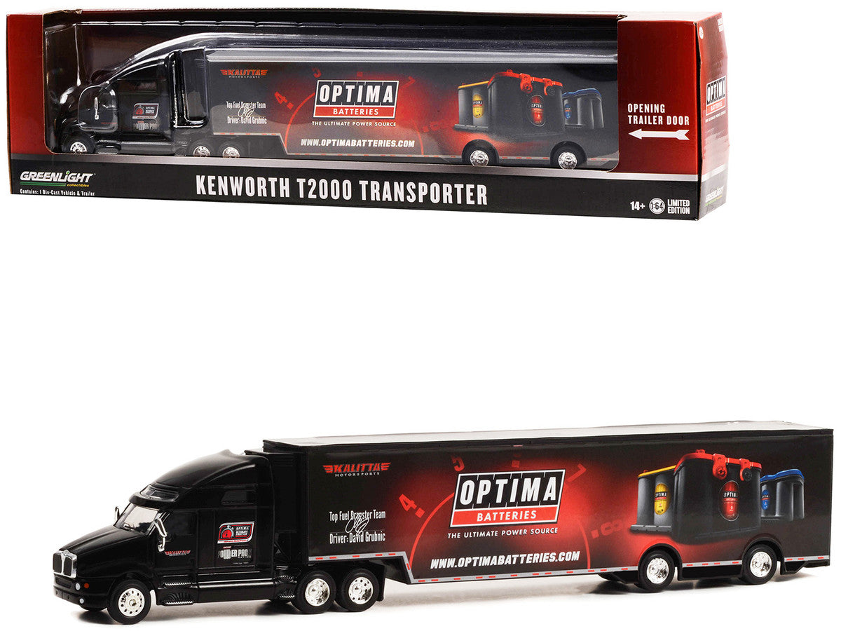 Kenworth T2000 Transporter Black "OPTIMA Batteries: The Ultimate Power Source" "Hobby Exclusive" Series 1/64 Diecast Model by Greenlight-0