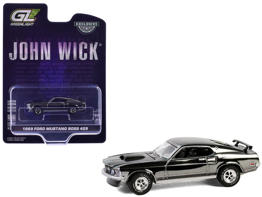 1969 Ford Mustang Boss 429 Silver Chrome Edition with Black Stripes "John Wick" (2014) Movie "Hobby Exclusive" Series 1/64 Diecast Model Car by Greenlight-0