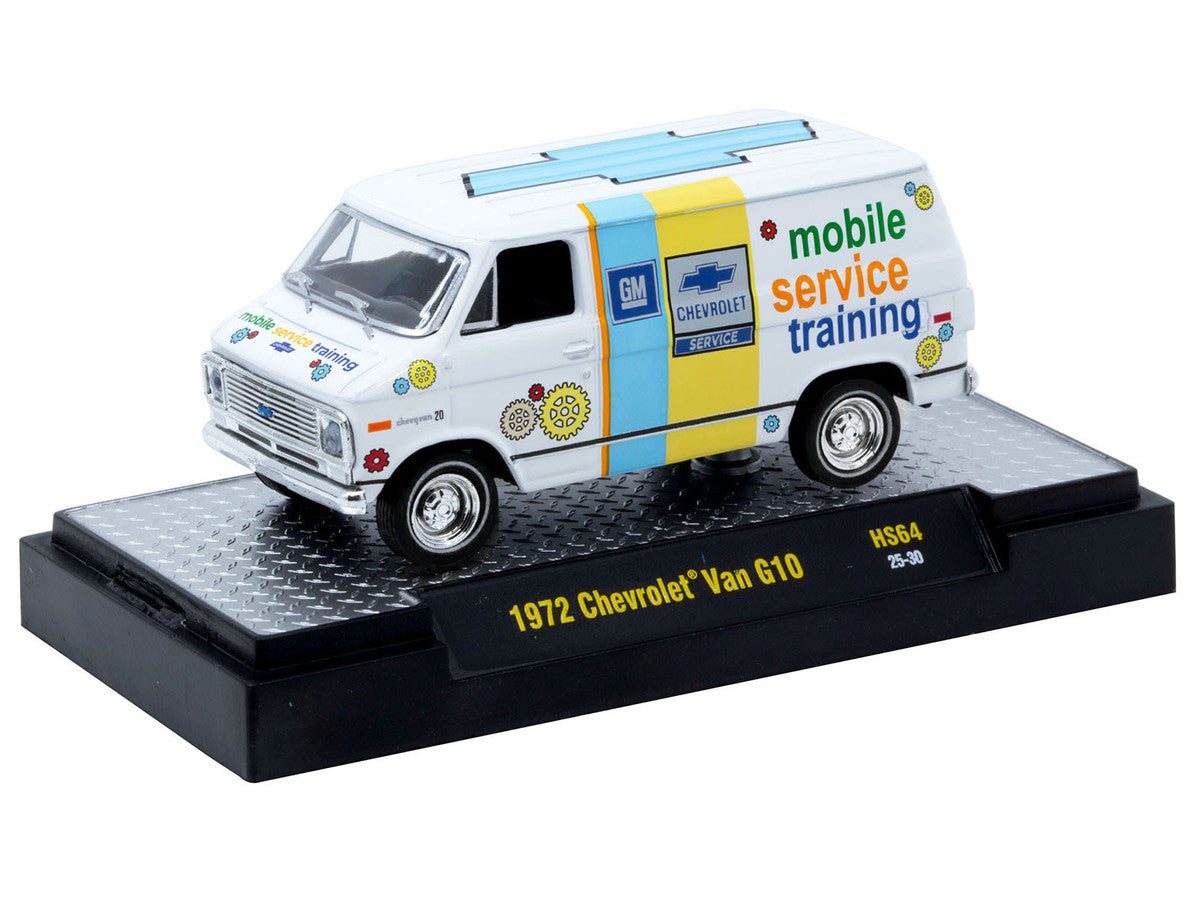 1972 Chevrolet G10 Van "Chevrolet Mobile Service Training" White with Graphics Limited Edition to 4400 pieces Worldwide 1/64 Diecast Model Car by M2 Machines-0