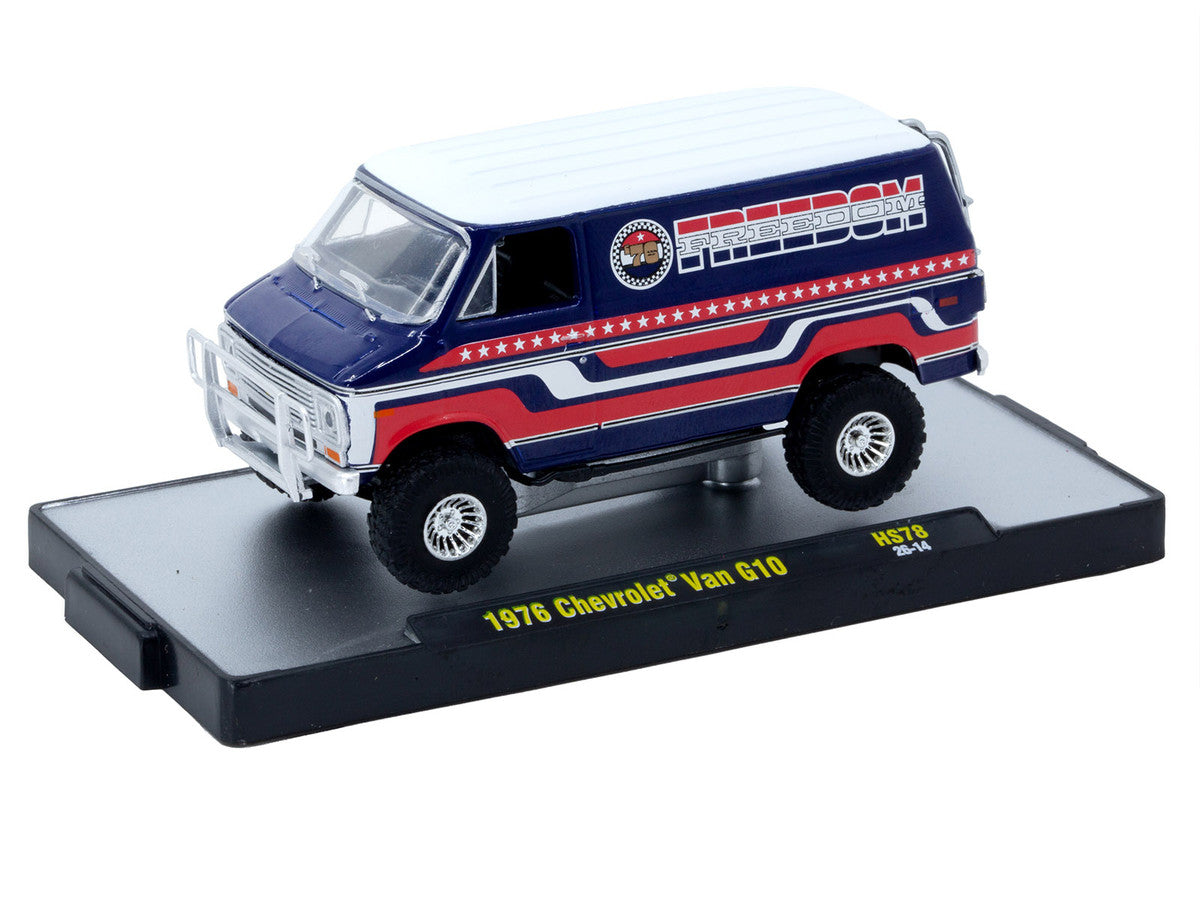 1976 Chevrolet G10 Van "Freedom '76" Dark Blue with White Top and Red and White Graphics Limited Edition to 7766 pieces 1/64 Diecast Model Car by M2 Machines-1