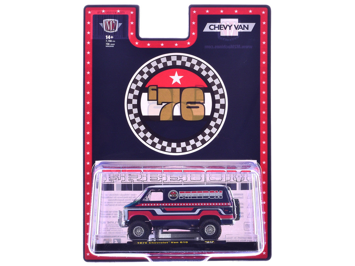 1976 Chevrolet G10 Van "Freedom '76" Dark Blue with White Top and Red and White Graphics Limited Edition to 7766 pieces 1/64 Diecast Model Car by M2 Machines-2