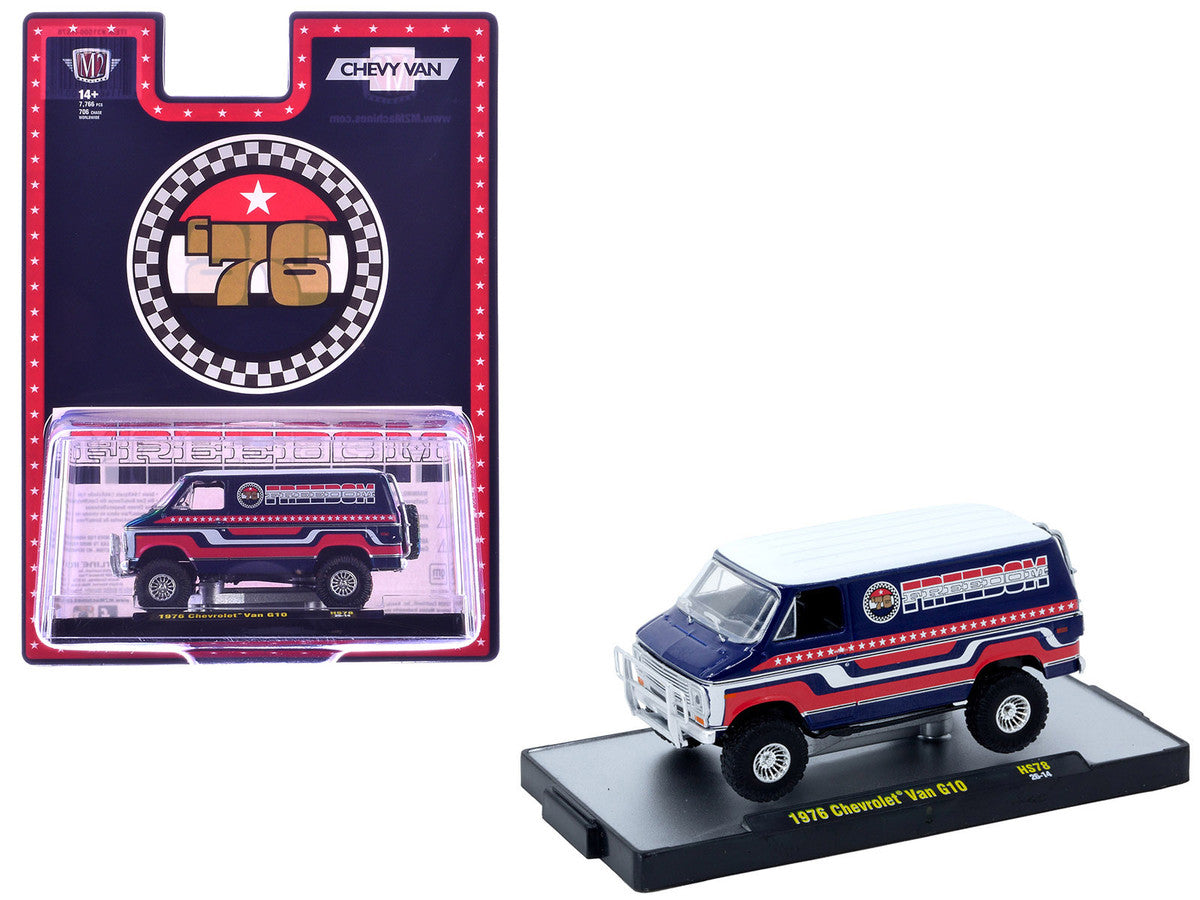 1976 Chevrolet G10 Van "Freedom '76" Dark Blue with White Top and Red and White Graphics Limited Edition to 7766 pieces 1/64 Diecast Model Car by M2 Machines-0