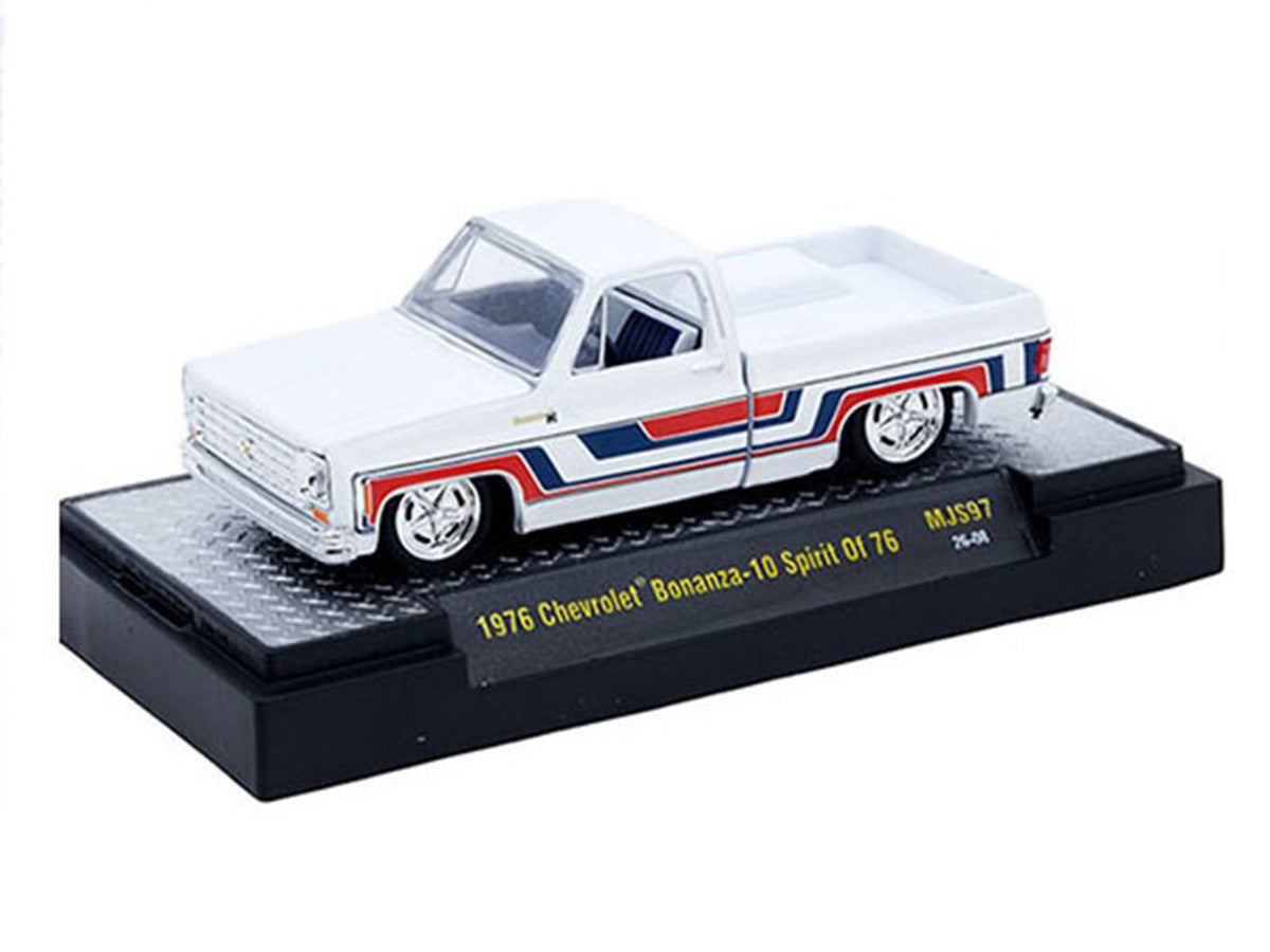 1976 Chevrolet Silverado Bonanza-10 Pickup Truck "Spirit of '76" White with Blue and Red Graphics Limited Edition to 12100 pieces Worldwide 1/64 Diecast Model Car by M2 Machines-1