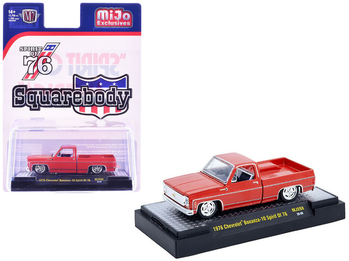 1976 Chevrolet Silverado Bonanza-10 Pickup Truck "Spirit of '76" Red Limited Edition to 12750 pieces Worldwide 1/64 Diecast Model Car by M2 Machines-0