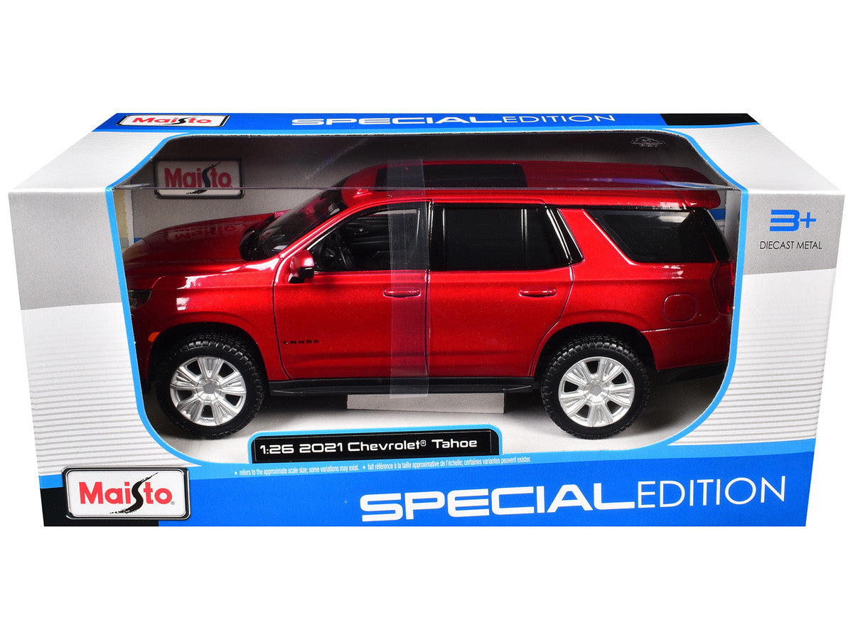 2021 Chevrolet Tahoe Red Metallic with Sunroof 1/24 Diecast Model Car by Maisto-0