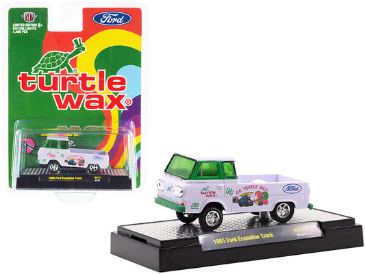 1965 Ford Econoline Pickup Truck "Turtle Wax" White and Green Limited Edition to 4400 pieces Worldwide 1/64 Diecast Model Car by M2 Machines-0