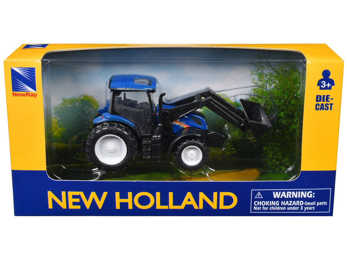 New Holland T6.175 Tractor with Front Loader Blue Diecast Model by New Ray-0