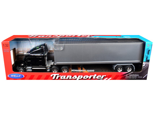 Kenworth T2000 Truck Black with Gray Container "Transporter" Series 1/32 Diecast Model by Welly-0