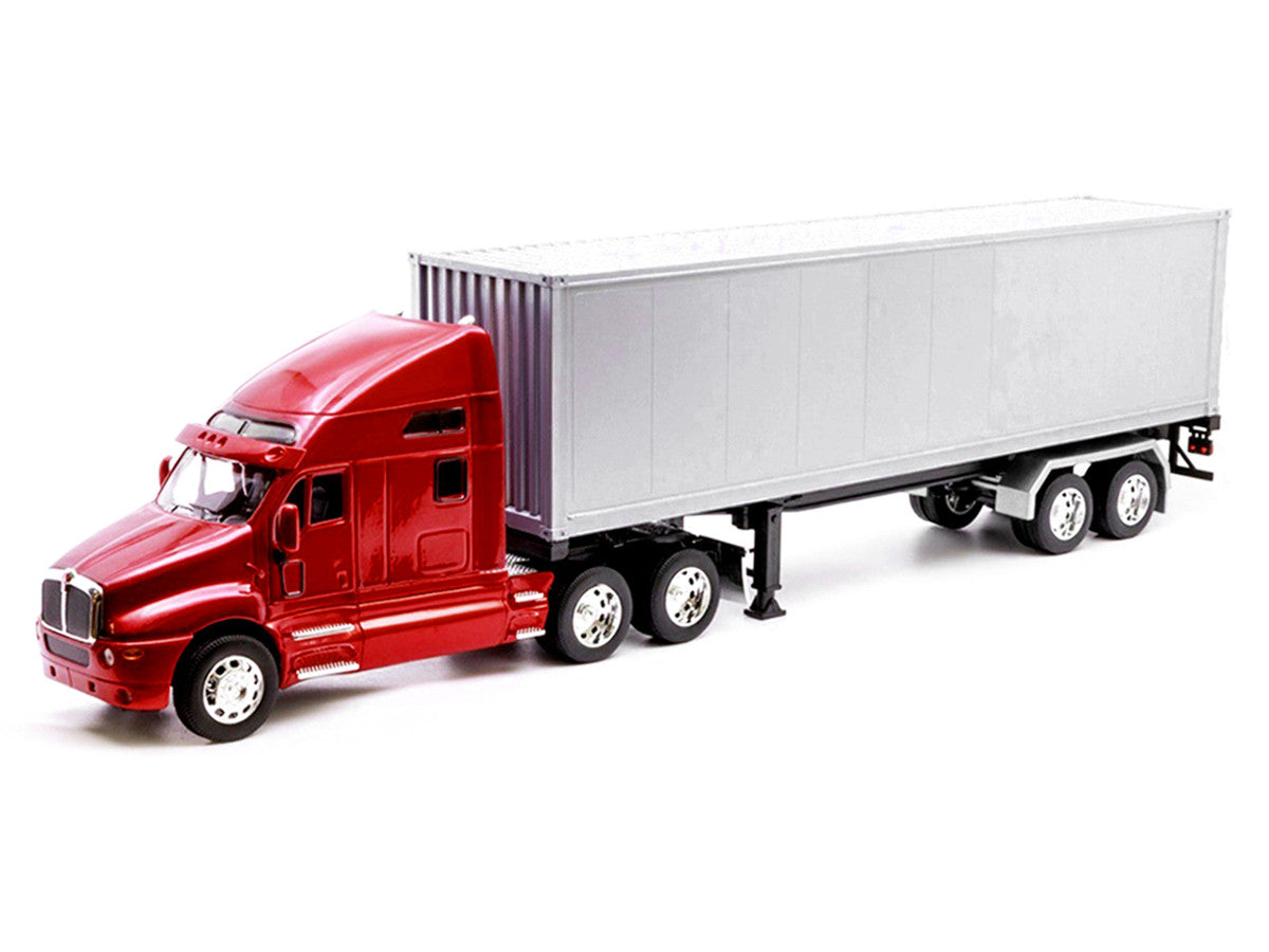 Kenworth T2000 Truck Red Metallic with Gray Container "Transporter" Series 1/32 Diecast Model by Welly-0