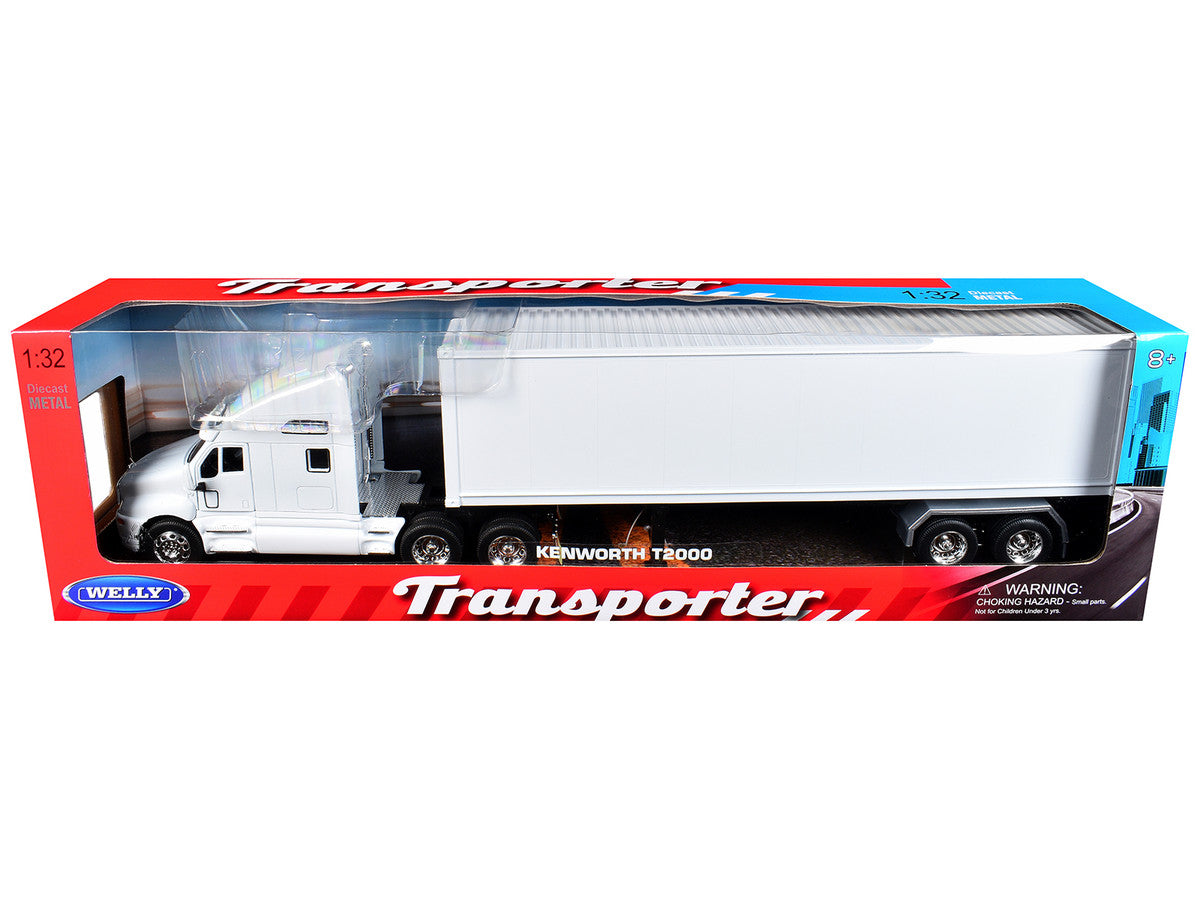 Kenworth T2000 Truck White with White Container "Transporter" Series 1/32 Diecast Model by Welly-1