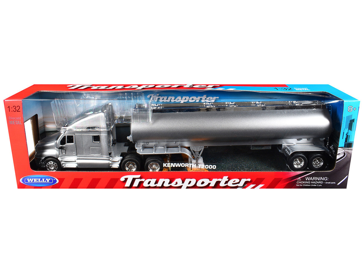 Kenworth T2000 Truck Silver Metallic with Silver Tanker Trailer "Transporter" Series 1/32 Diecast Model by Welly-1
